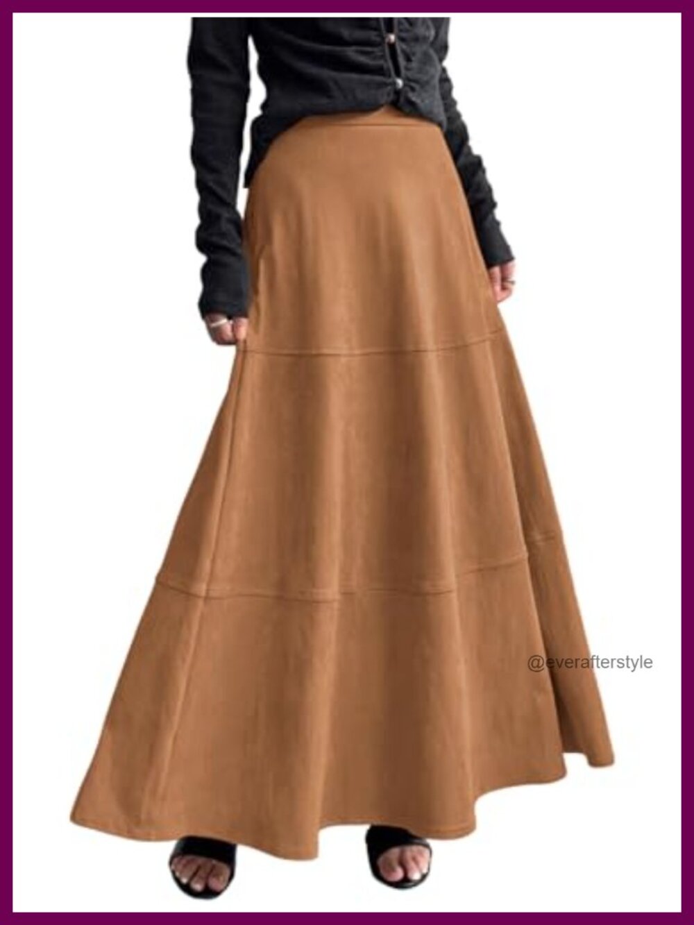 Faux Suede High Waisted A Line Maxi Long Skirt Ruffle Elegant Fall Winter